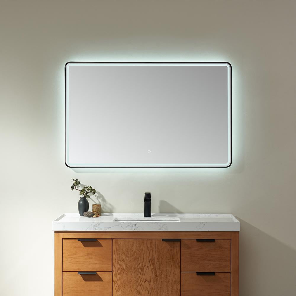 Vinnova Piceno 48" Rectangle LED Wall Mount Bathroom Vanity Mirror Black Frame