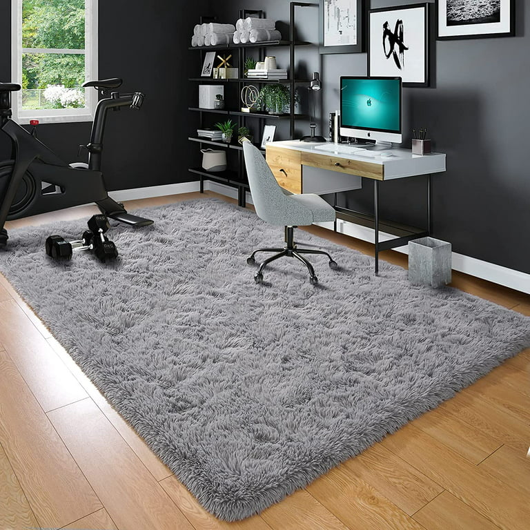 Homore Modern Shaggy Velvet Carpet for Living Room, 4' x 5.3' , Gray