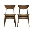 thumbnail image 3 of Christopher Knight Home Wood Dining Chairs with Faux Leather Seat, Splayed Legs, Walnut+Brown, Set of 2, 3 of 8