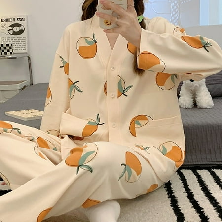 

PIKADINGNIS 2 Piece Women Set Spring Autumn Long Sleeve Pajamas for Woman Cotton Fashion Sleepwear Flowers Print Soft Ladies Pajama Set