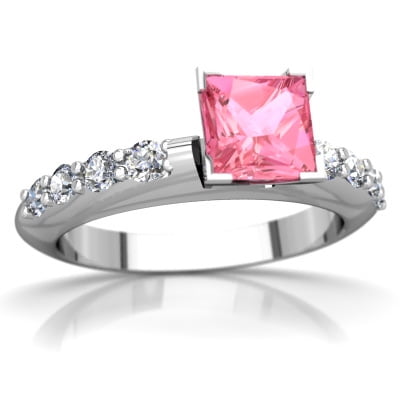 Lab Pink Sapphire Engagement Ring in 14K White Gold by