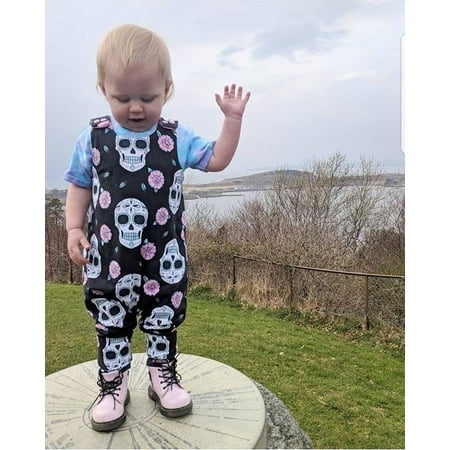 

Pudcoco Newborn Baby Girl s Halloween Skull Printed Romper Summer Sleeveless Strap Bodysuit with Headband