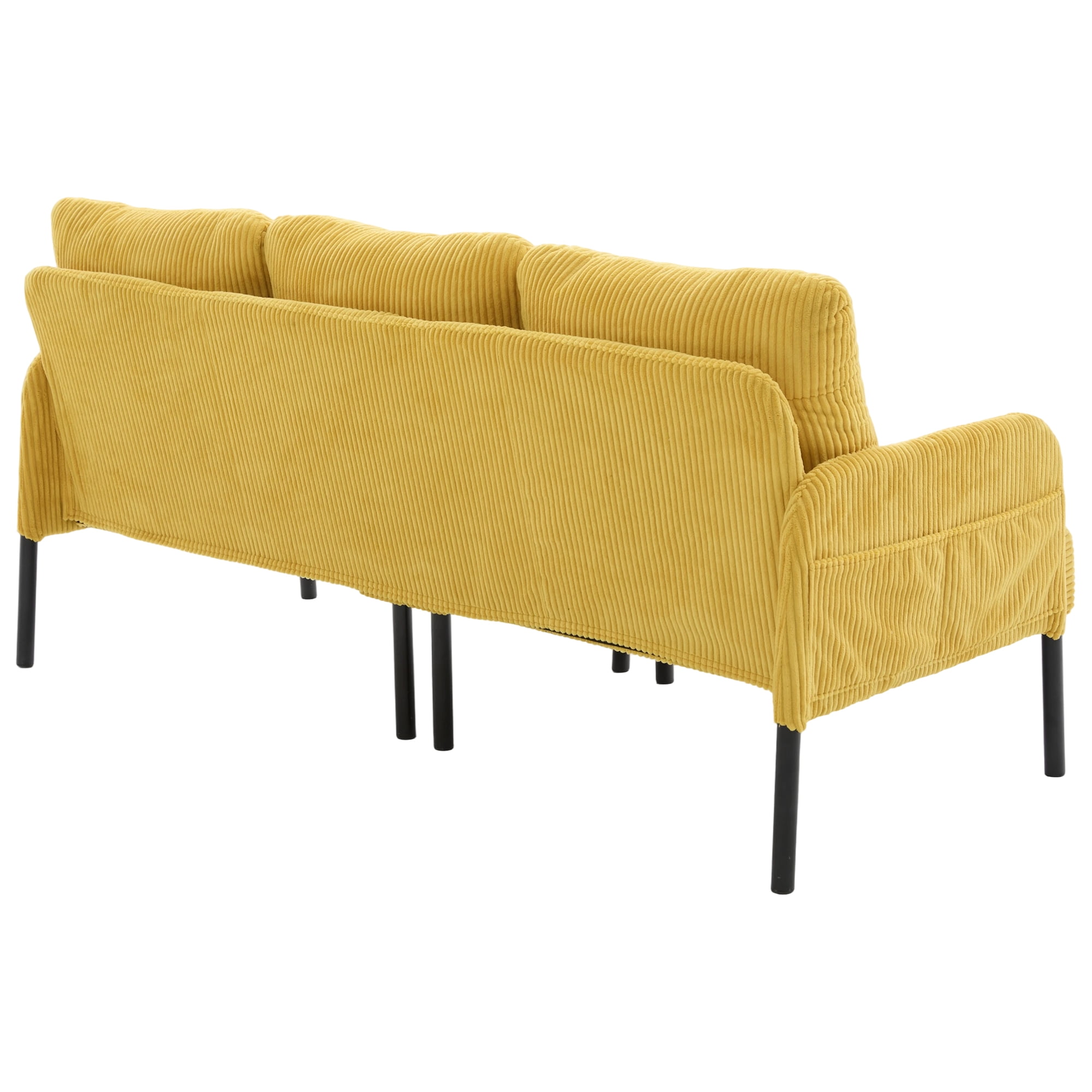Loveseat, Small Sofa, Couch, Oversized Corduroy 2-Seater Sofa with Side Storage Pockets and Sturdy Metal Legs for Apartment, Dorm or Living Room, Mustard Yellow