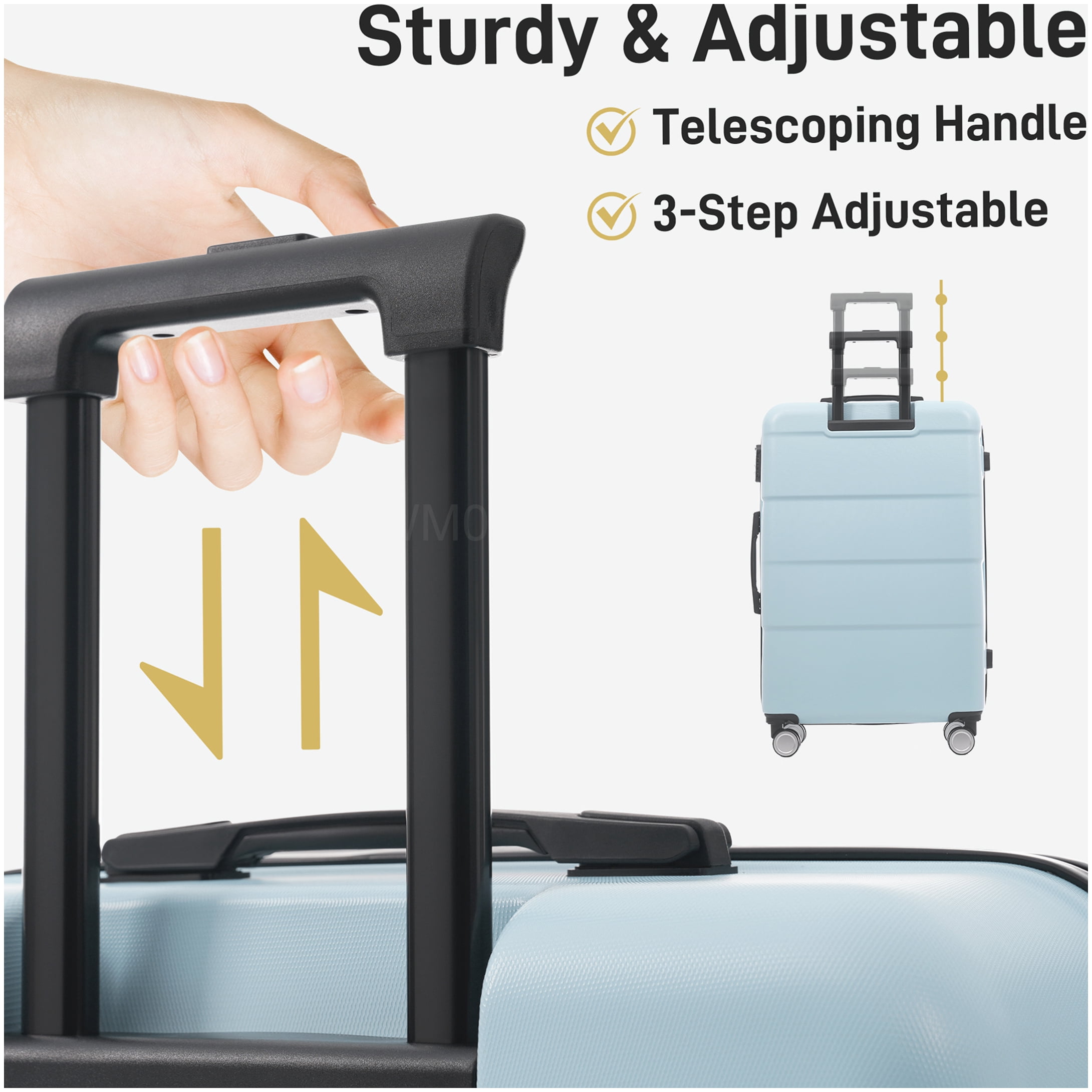 MANGIJOY 6-Pc Lightweight Hardside Luggage Set with 360° Wheels, ABS Carry-On &; Checked Suitcases in Light Blue