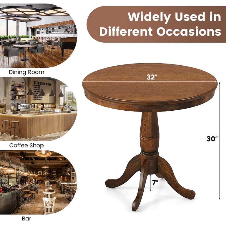 Gymax 32 Inch Round Pedestal Dining Table, Walnut photo 3