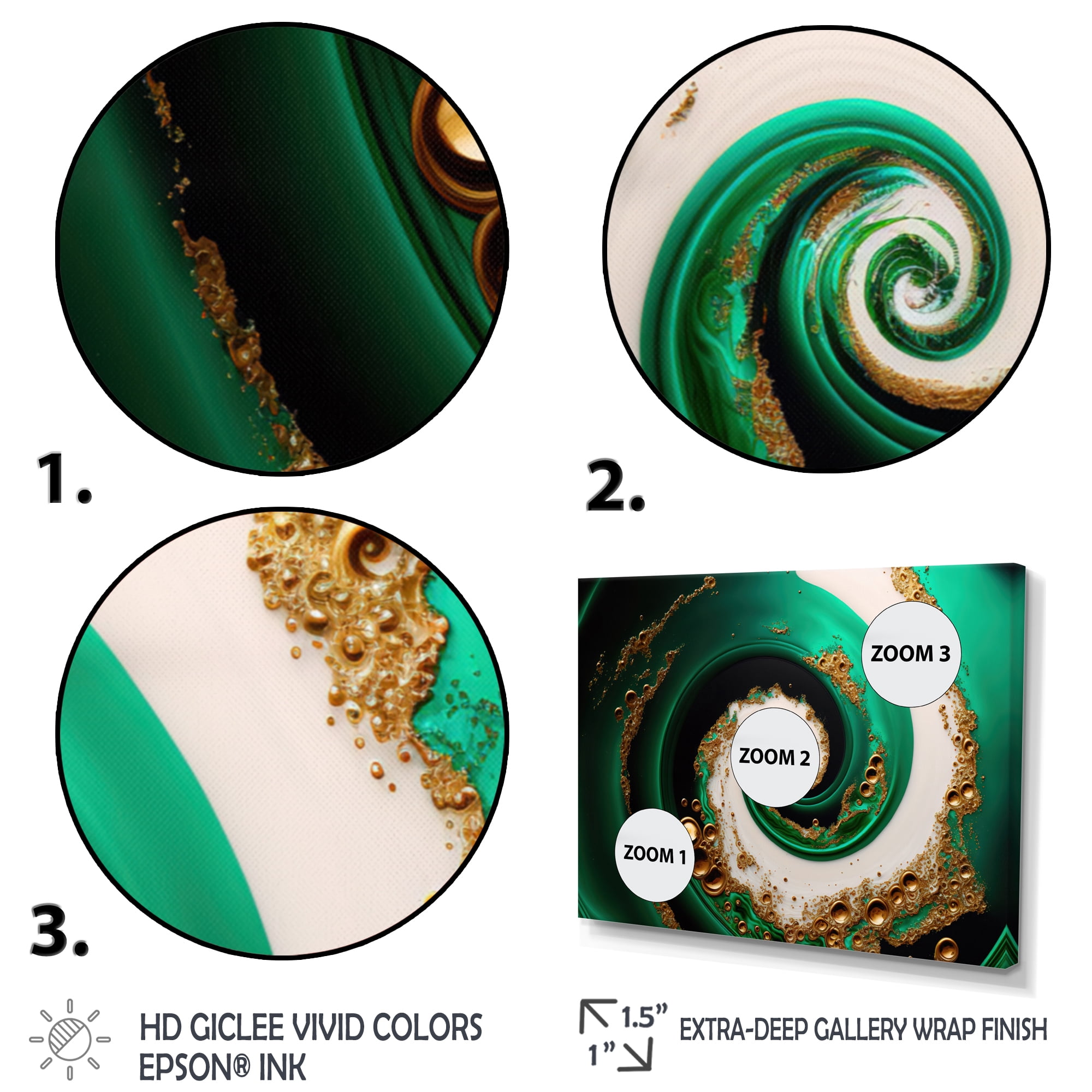 Designart Green And Gold Crashing Waves I Canvas Wall Art