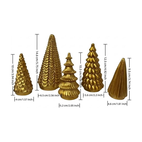 5Pcs Gold Christmas Tree Decor, Small Resin Christmas Tree Figurines, Tabletop Trees for Christmas Decorations Indoor Mantel Kitchen Centerpiece