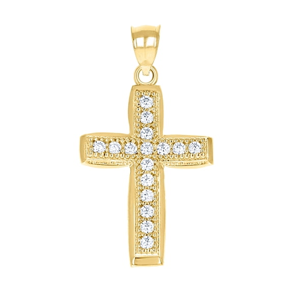 10k Two-tone Gold Mens Women Cubic Zirconia CZ Cross Religious Charm Pendant 29.2x15.20mm Necklace for Men