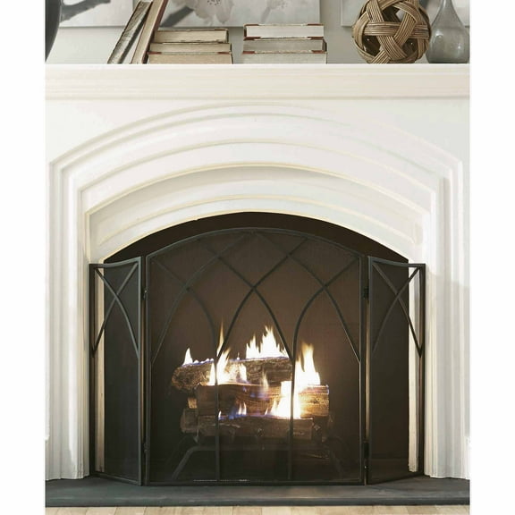 Pleasant Hearth 633 Gothic Steel Fireplace Screen, Black