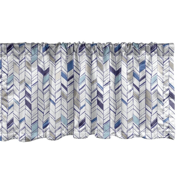 Ambesonne Tribal Window Valance, Boho Zigzag Sketchy Line, 54" X 18", Violet Blue White