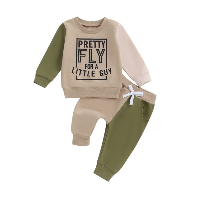 Gupgi Ensemble d'Automne 2 Pcs pour Bébé Garçon, Sweat à Manches Longues Imprimé Lettre Contrasté avec Poches