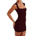 thumbnail image 2 of Women'S Summer Solid Color Wrap Short Dress Mini Dress Back Zipper Cocktail Party Dresses Wine Red S, 2 of 8