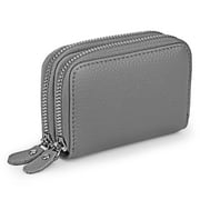 TSV PU Leather Credit Card Holder, Small RFID Blocking Card Case, Double-Zipper Pocket Wallet, Gray