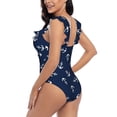 thumbnail image 5 of Yiaed Nautical Themed Simple Anchors Print Women's Ruffled One Piece Swimsuit V Neck Swimwear Slimming Monokini for Woman-Medium, 5 of 8