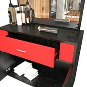Artist Hand Wall Mount Barber Salon Station Hair Styling Makeup Spa with Mirror, Drawer, 2 Doors (Black+Red)