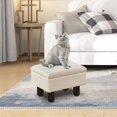 thumbnail image 3 of IVV Linen Storage Ottoman Foot Stool with Solid Wood Legs, Low Step Stool & Footrest with Hidden Storage, Modern Padded Seat for Couch, Living Room, Bedroom - 15.9"L x 12"W x 9.8"H, Beige, 3 of 7