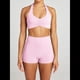 thumbnail image 4 of Conjuntos Entrenamiento para Mujer 2 Piezas,Sujetador Deportivo con Cuello Halter y Arrugas,Pantalones Cortos Ciclista Cintura Alta,Ropa Ejercicio para Gimnasio Yoga Rosa L, 4 of 8