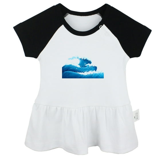 Nature Sea Wave Pattern Dresses For Baby, Newborn Babies Skirts, Infant Princess Dress, 0-24M Kids Graphic Clothes (Black Raglan Dresses, 6-12 Months)