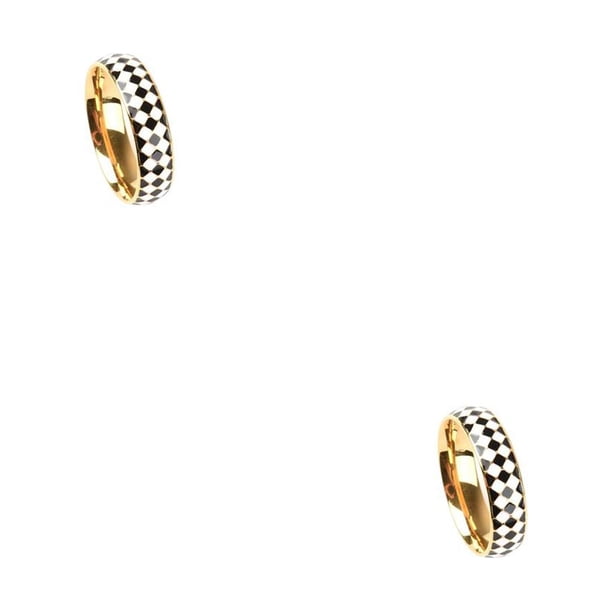 Minnieouse Anillo con diseño de tablero de ajedrez exquisita joyería femenina elegante anillos de dedos geométricos accesorio de moda regalo de Dorado talla 7 2piezas