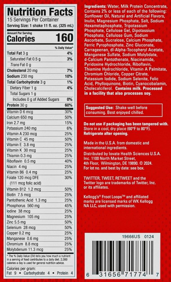 Six Star Kellogg's 30g Froot Loops Protein Shake, 11 fl. oz., 12 pk.