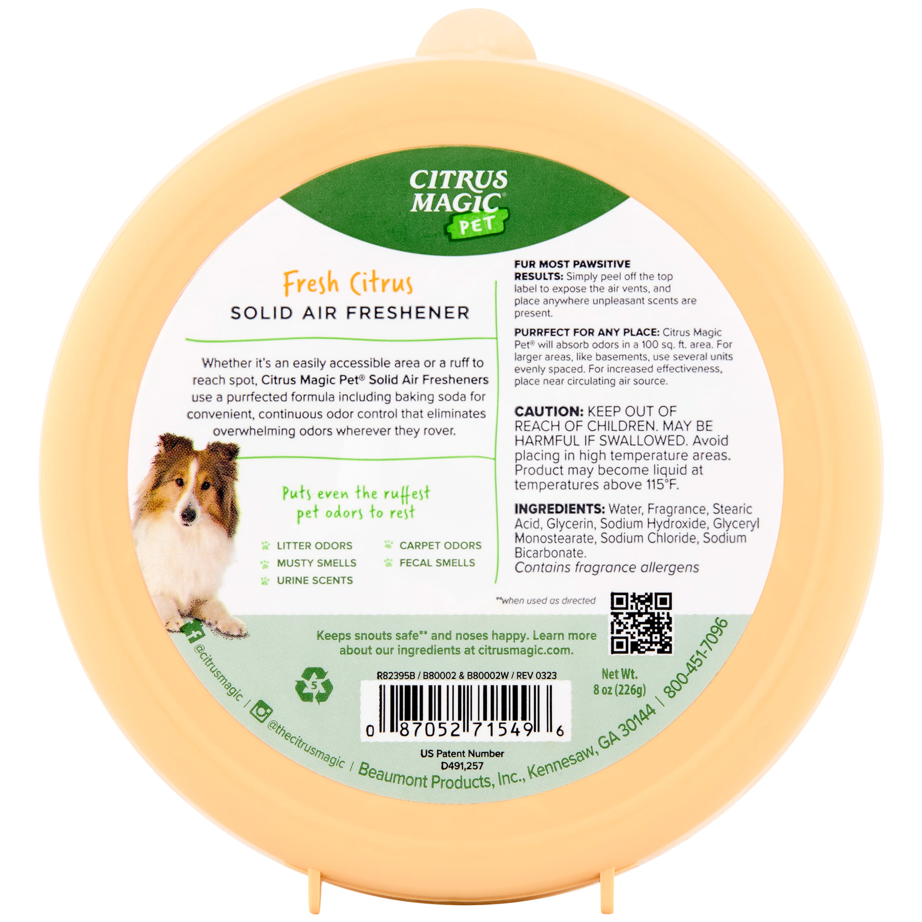 Citrus Magic Pet Deodorizing Solid Air Freshener for Pet Homes, Fresh Citrus  - 8 oz