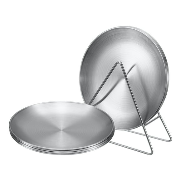 8 piezas de platos de acero inoxidable con soporte triangular de 6.7 pulgadas, tono plateado