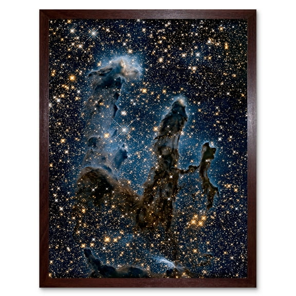 Hubble Space Telescope Image The Pillars Of Creation Blue Haze Near Infrared View Of Eagle Nebula Light Silhouettes Of Stars Dust And Gas Art Print Framed Poster Wall Decor 12x16 inch