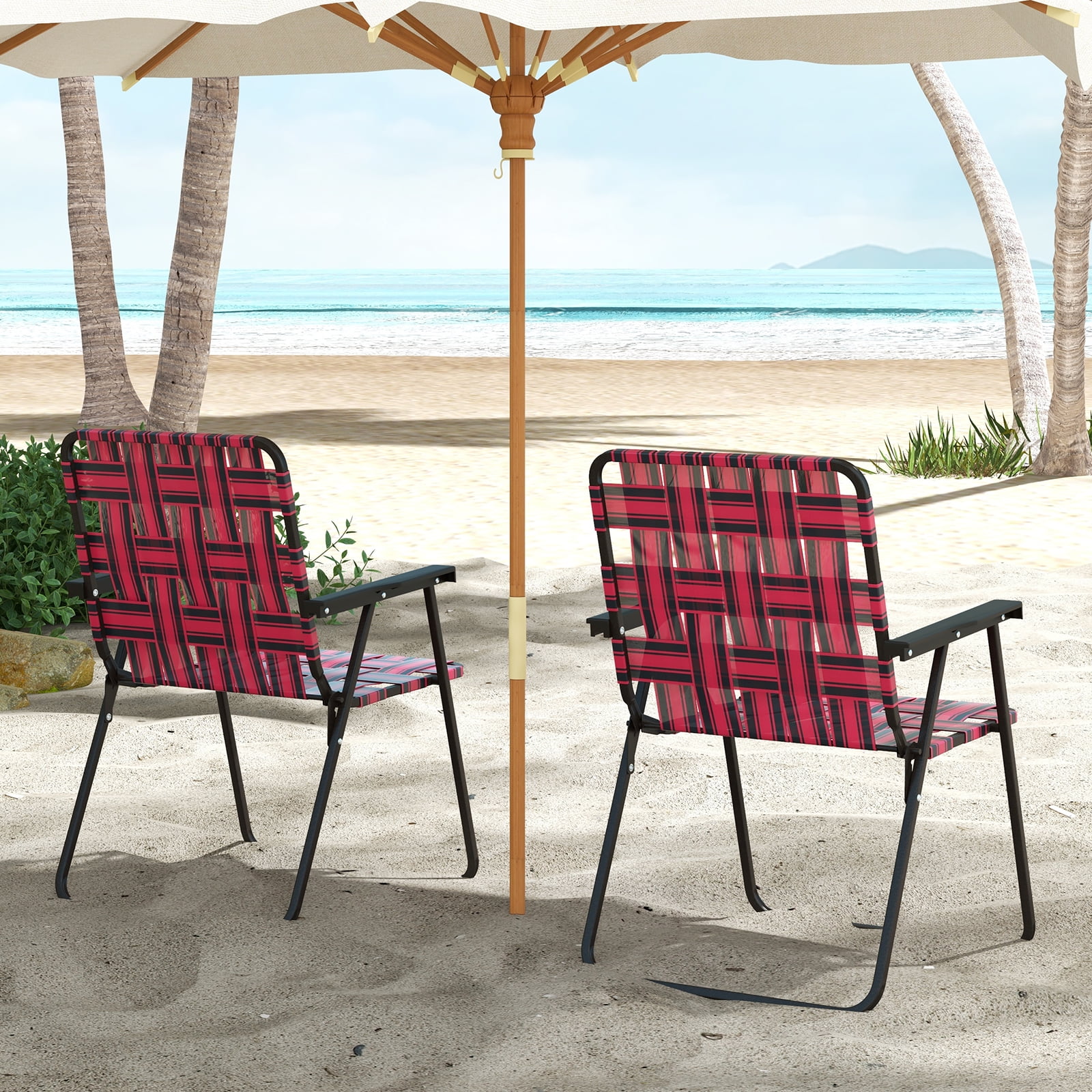 Outdoor Furniture Web Patio Chairs Topbuy Set Of Webbed Lawn