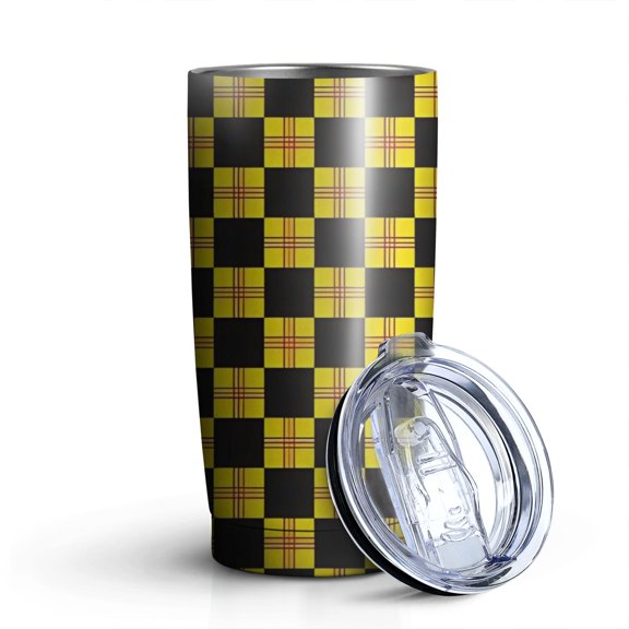 20oz Tumblers Yellow and Black Checkerboard Checkered Pattern Stainless Steel Vacuum Insulated Double Wall Travel Tumbler Cups Mug with Lid and Straw,Cleaning Brush for Cold & Hot Drinks