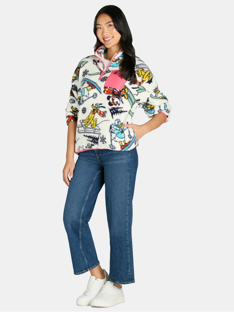 miki Mickey Mouse & Friends 1/4 Zip Fleece Sweatshirt, Women's