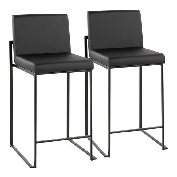 LumiSource Black Steel, Black PU Fuji High Back Counter Stool - Set of 2