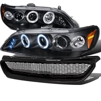 Spec-D Tuning Black Halo LED Projector Headlights Mesh Grille Compatible with 1998-2002 Honda Accord 2Dr Left Right Pair Headlamps Assembly
