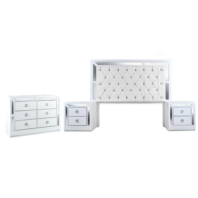 Recamara KS 4 Piezas Emilia Sin Espejo Blanco y Plata - Kessa Muebles
