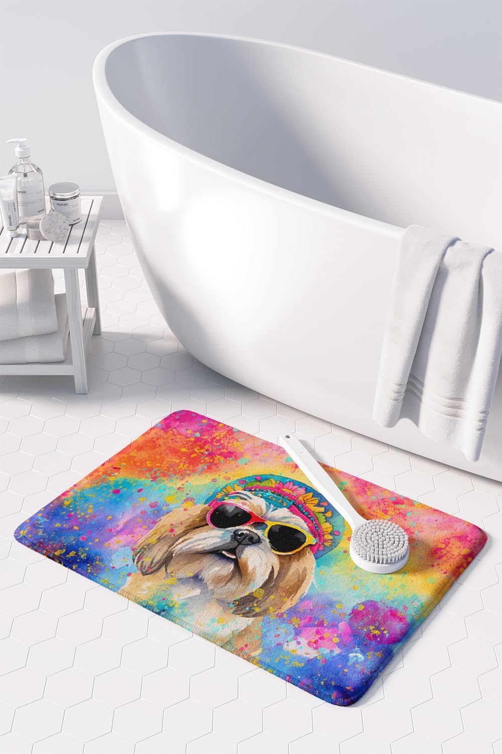 Shih Tzu Hippie Dawg Memory Foam Kitchen Mat 27 in x 19 in