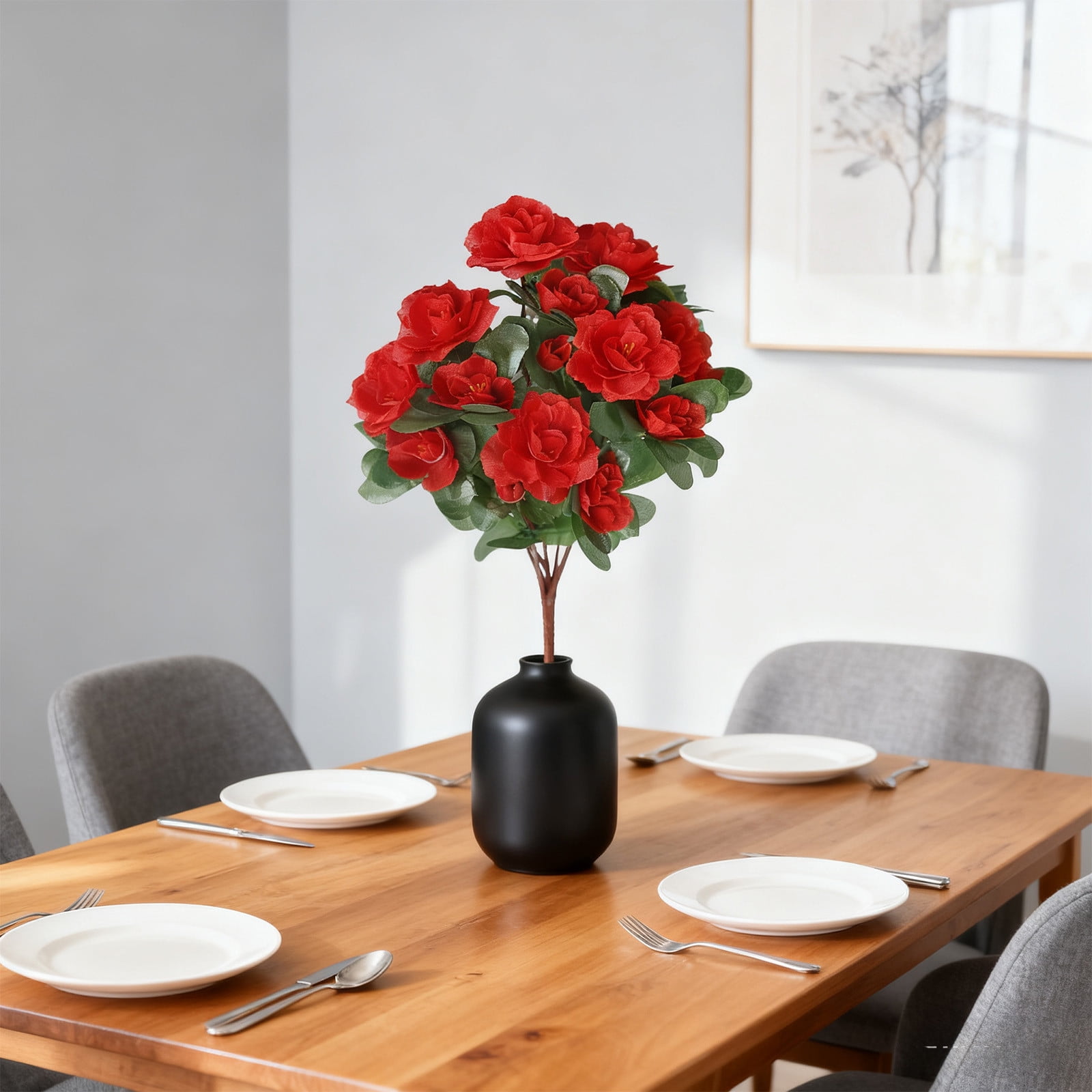 Artificial Fake Flowers for Outdoors Spring Outside Decoration, 1 Bundles Silk Azalea Faux Plants UV Resistant Realistic Outdoor Flowers for Planter Porch Patio Garden Walkways Home, Red