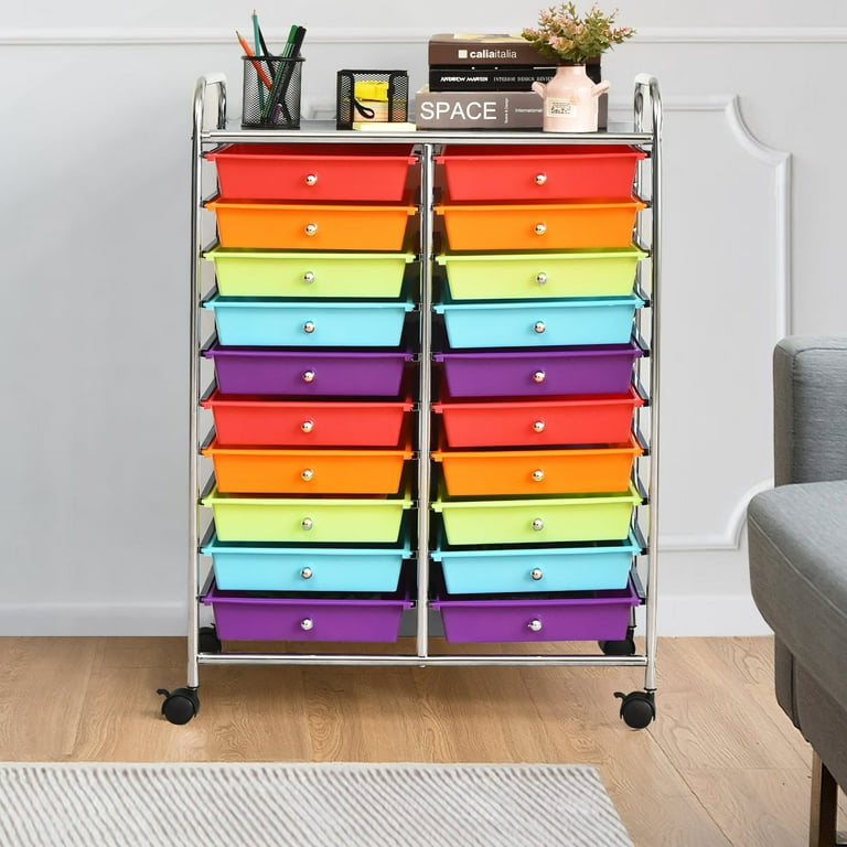 Costway 20-drawer Steel and Plastic Rolling Storage Cart in Multi-Color