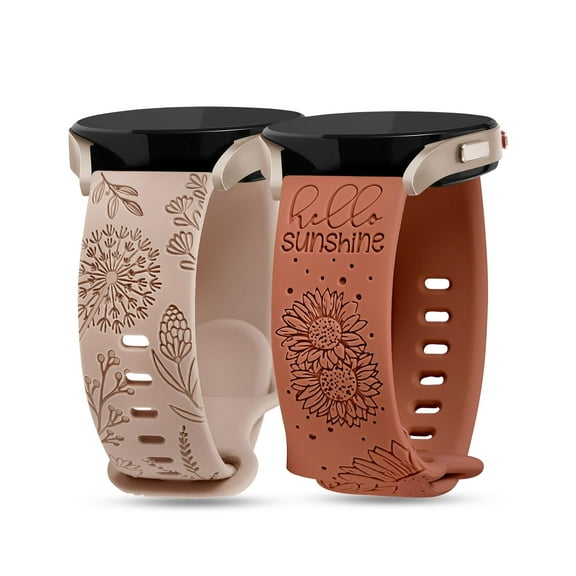 Wearlizer Floral Engraved Silicone Bands Compatible with Samsung Galaxy Watch, 2 Packs