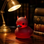MMJ Transparent Resin Devil Red Duck Figurine with Horns Spooky Gothic Tabletop Decor for Halloween Gift