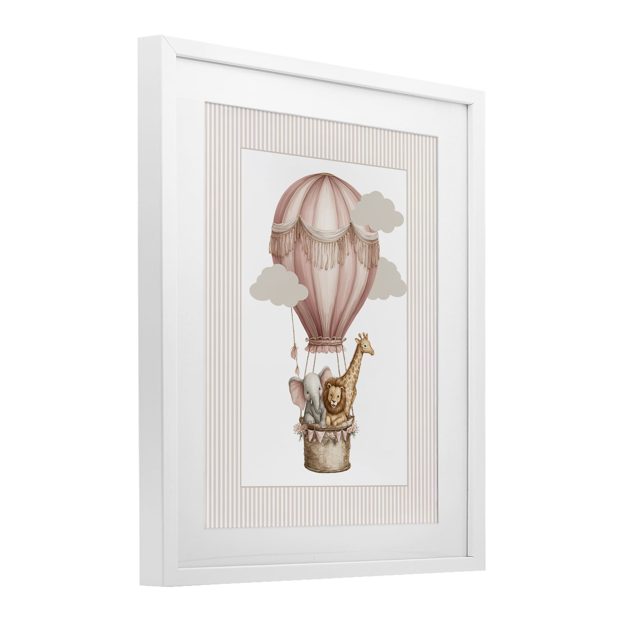 Stupell Industries Hot Air Balloon Animals Pink White Framed Print Under Glass, design by Christine Simpson Art