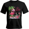 thumbnail image 1 of Camisetas gráficas informales de manga corta con flamencos navideños de Papá Noel para hombre, 1 of 8