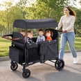 thumbnail image 4 of SACVON 4-in-1 Baby Stroller Wagon, 4-Seat Convertible Wagon for Kids with Removable Canopy, Cooler Bag, Adjustable Handle, for Outdoor Camping & Travel, Black, 4 of 12