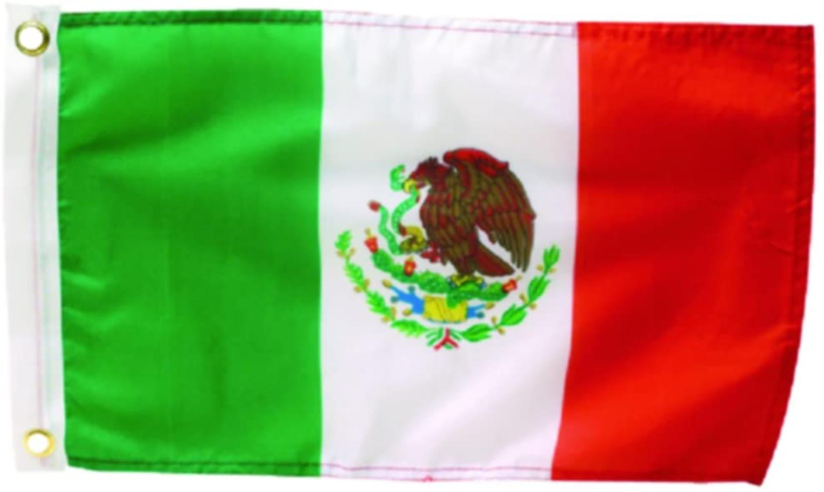 GREEN-WHITE-RED COLORS MEXICAN CLOTH FLAG WITH EAGLE & WOODEN POLE 18"X12" 