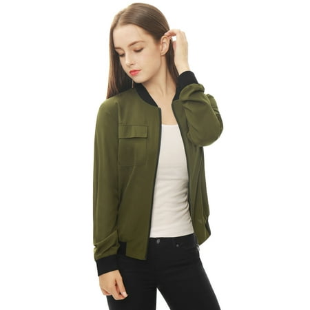 allegra k women's zip up pocket lightweight casual classic bomber jacket green s (us 6)