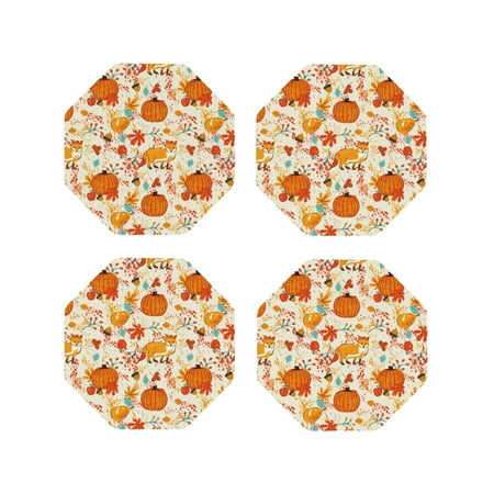 

Fuzoiu Pumpkin Fall Pears Print Leather Coasters Set Drink Coasters Set of 4 for Tabletop Protection Durable PVC Coasters Home Décor and Housewarming Gift-Octagon