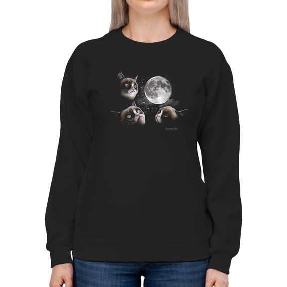 Grumpy Cat Faces With Full Moon Sweatshirt Women -T-Line Designs, Female Large