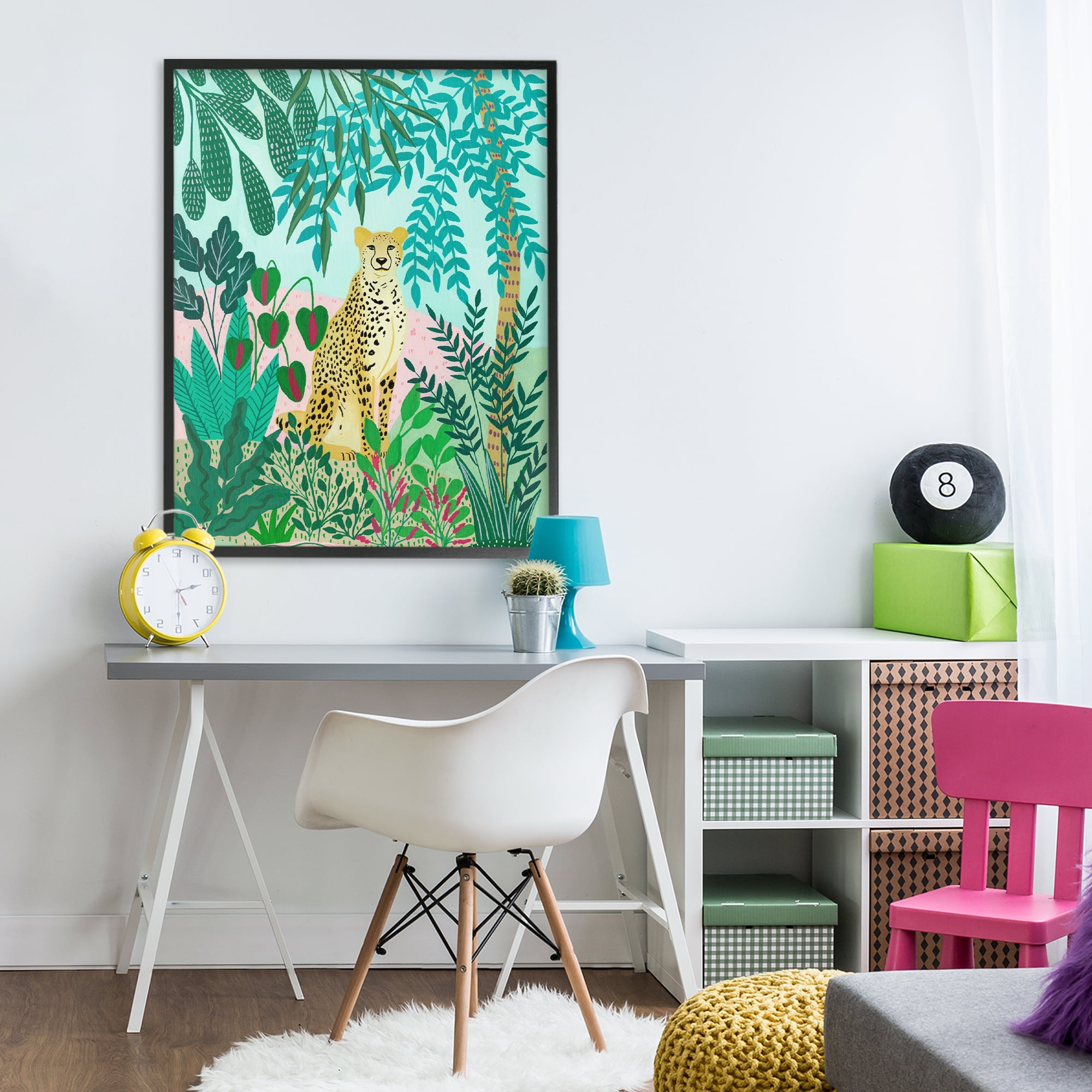 Stoic Leopard Tropical Forest Black Framed Giclee Art, design by Nabeela Rumi