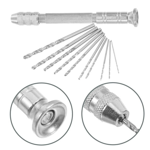 IDEANATEGRATE Pin Vise Hand Drill 11-Pieces Set in Silver with Hardened Steel for Jewelry Making Projects