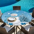 thumbnail image 6 of Blue Christmas Round Tablecloth, Fitted Table Cover with Elastic for 55"-60" Round Tables, Snowman Snowflake Gifts Xmas Tree Table Cloth Outdoor Indoor Dinning Party Waterproof Tablecloths, 6 of 7