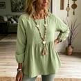 thumbnail image 6 of aohooy 3/4 Length Sleeve Womens Tops 2026 Flowy Blouses Summer Linen Shirts Casual Round Neck Babydoll Tops Vacation Tshirts Green,XXL, 6 of 9