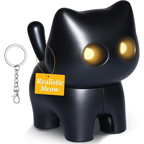 Funny Black Cat Keychain with Light Up Eyes & Meow Sound, Cute Cat Bag & Purse Charm with Tail Switch, Novelty Cat Themed Gift for Cat Lovers